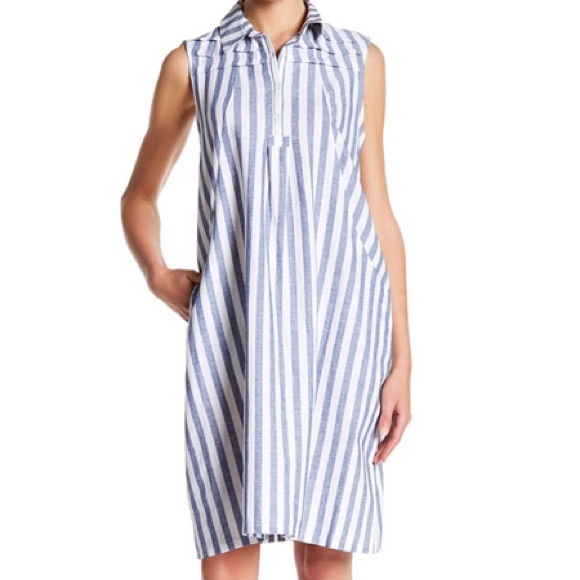 hope & harlow Dresses & Skirts - Hope & Harlow Linen blend striped dress pockets